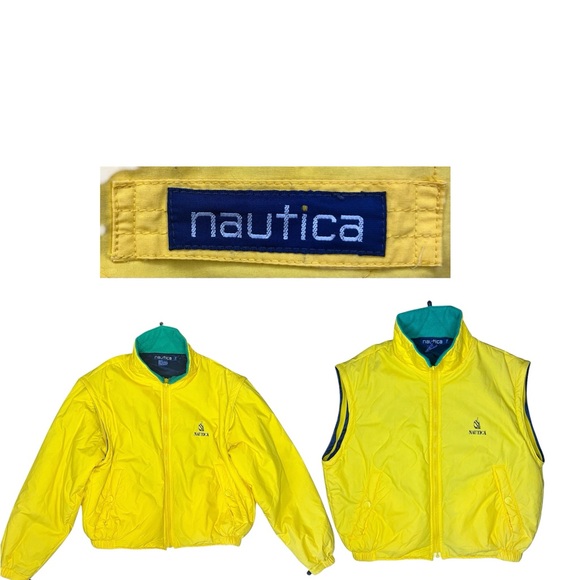 VTG Y2K 90s Nautica Yellow Jacket/ Vest Jacket 100% Cotton 100% polyester Size M - Picture 1 of 16